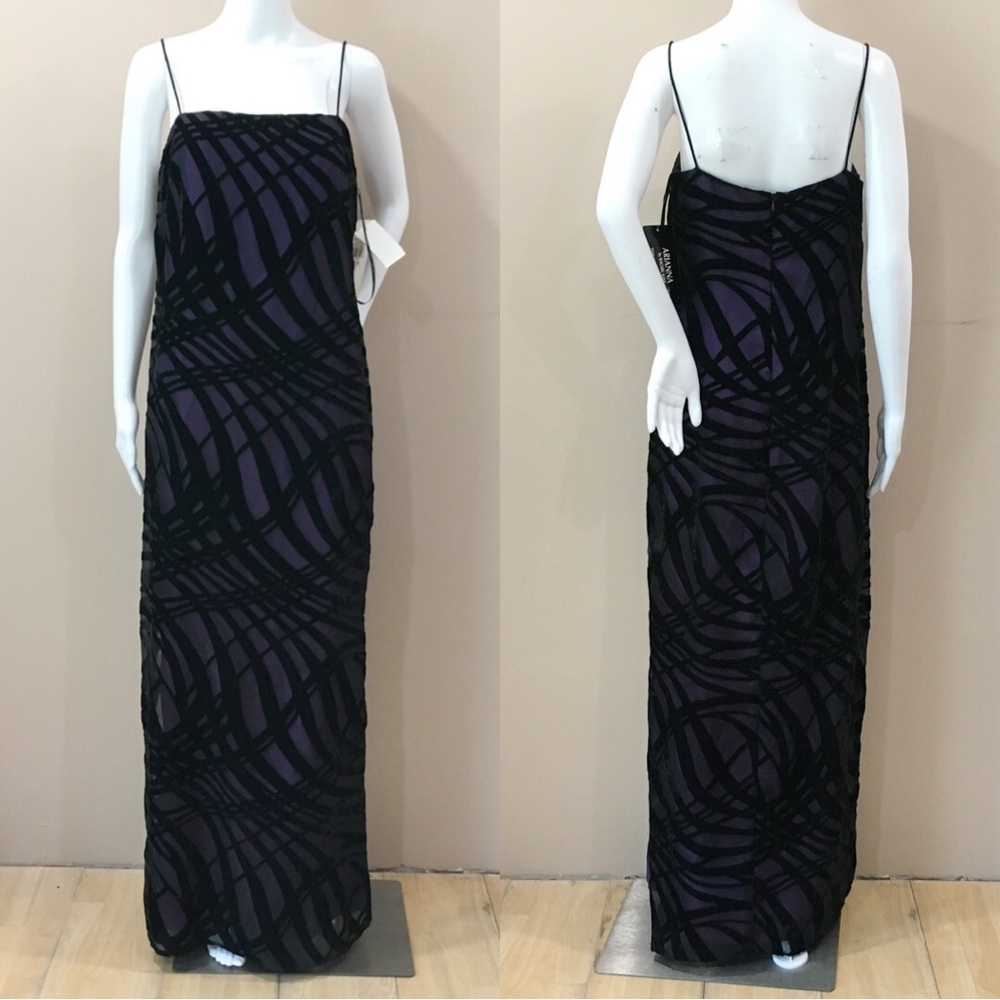 Arianna by Rachel Kaye Women 10 Vintage 90s Black Purple Velvet Maxi Dress USA